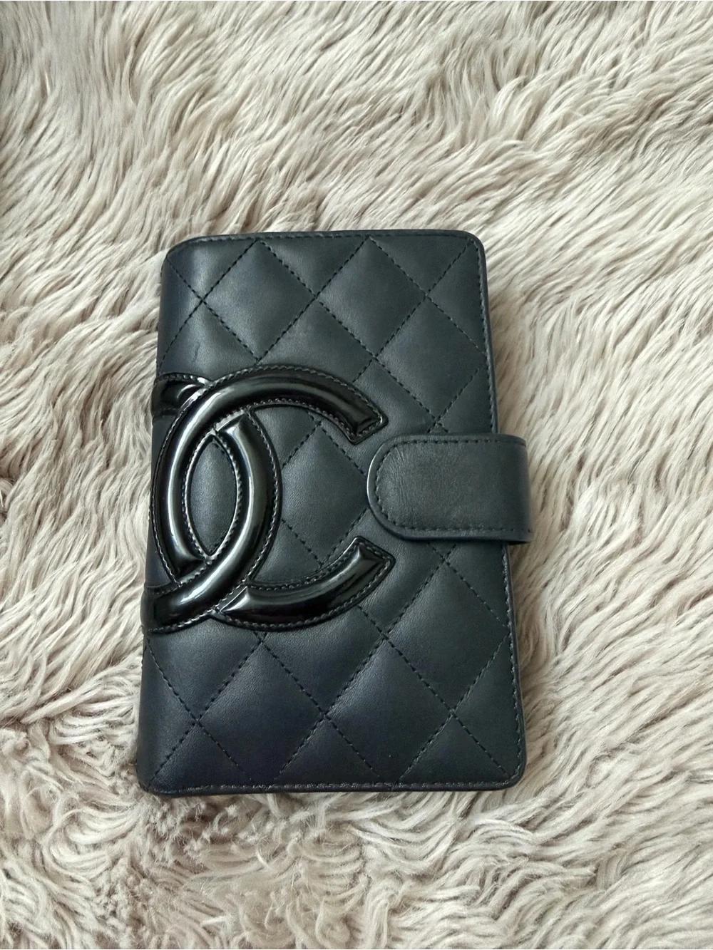 CHANEL Cambon Black Quilted Calfskin Leather Wallet with Glossy CC *Authentic*